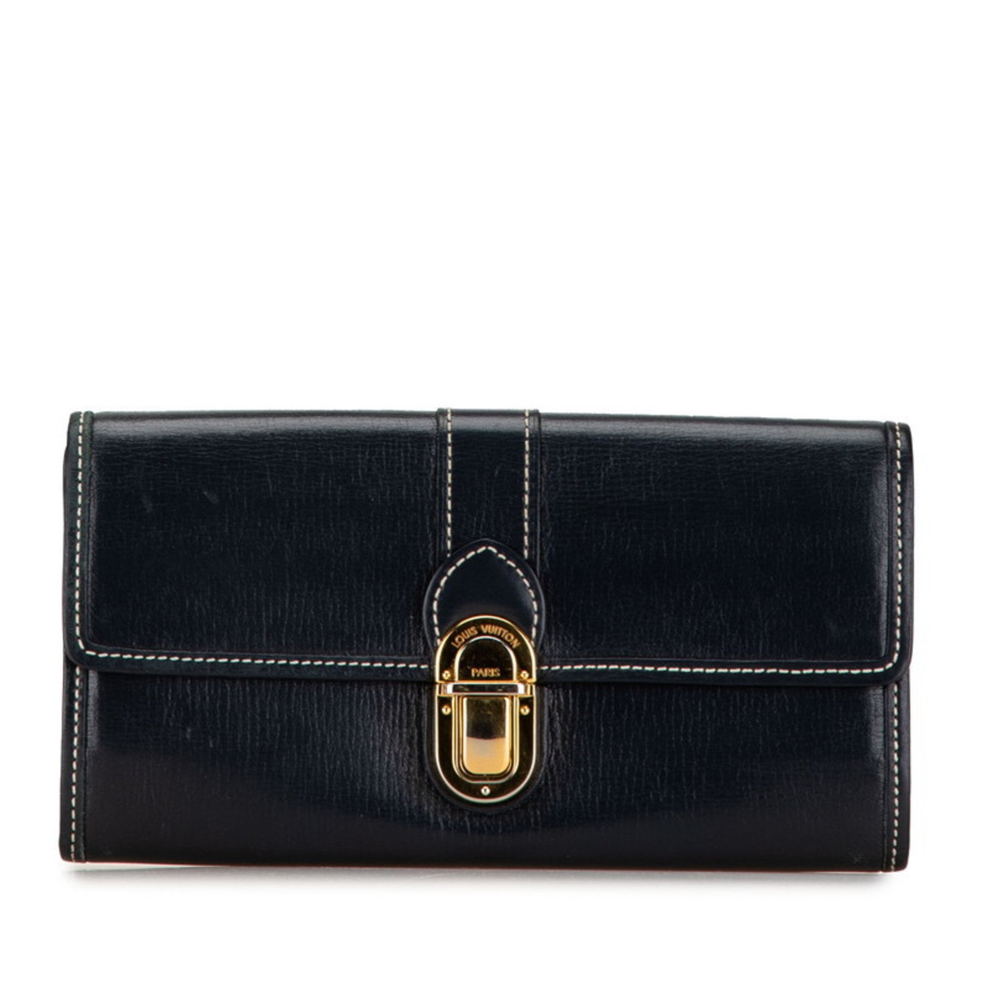 Louis Vuitton Utah Portefeuille Sarah Cuir Long Wallet M93767 Ankle Navy Leather Women's LOUIS VUITTON