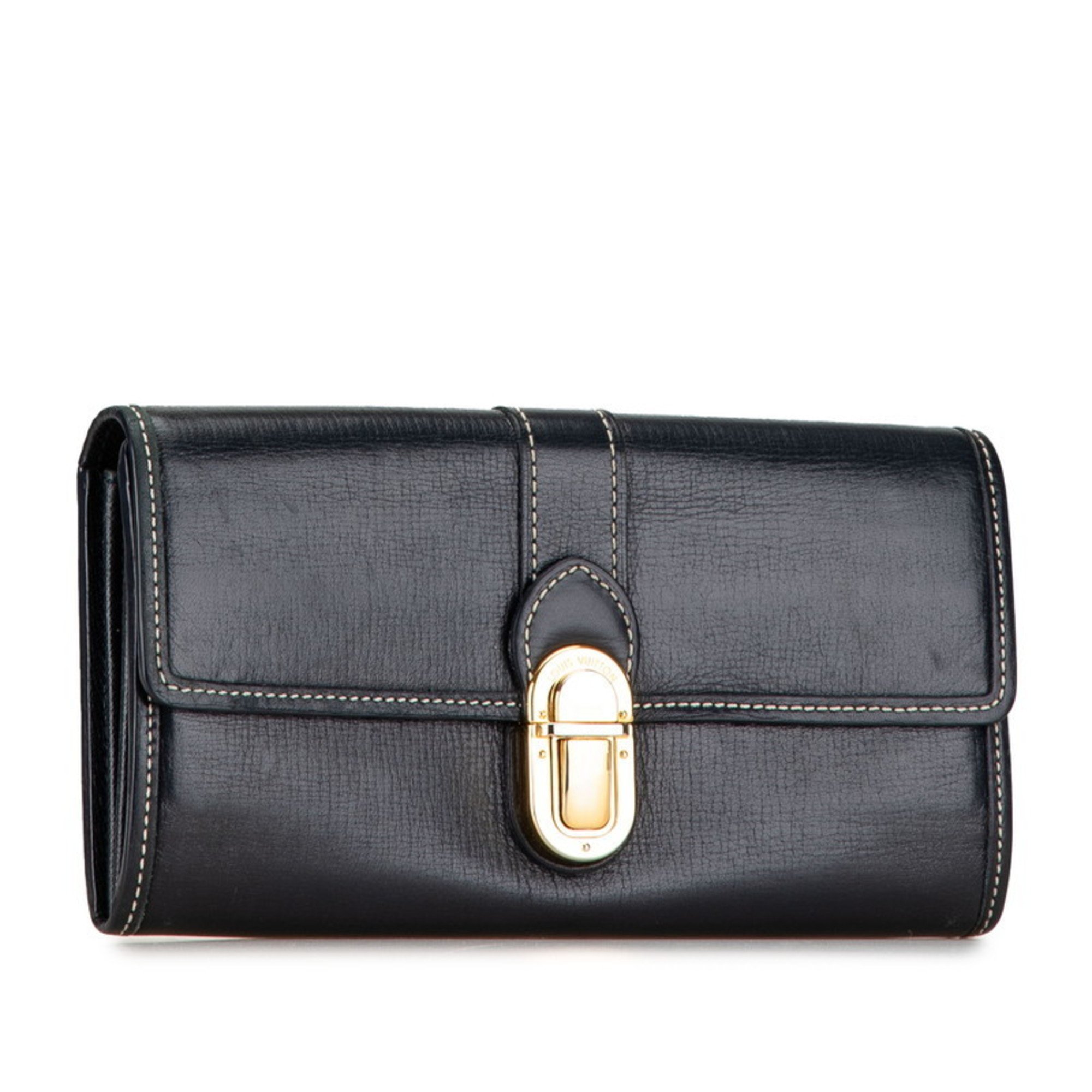 Louis Vuitton Utah Portefeuille Sarah Cuir Long Wallet M93767 Ankle Navy Leather Women's LOUIS VUITTON