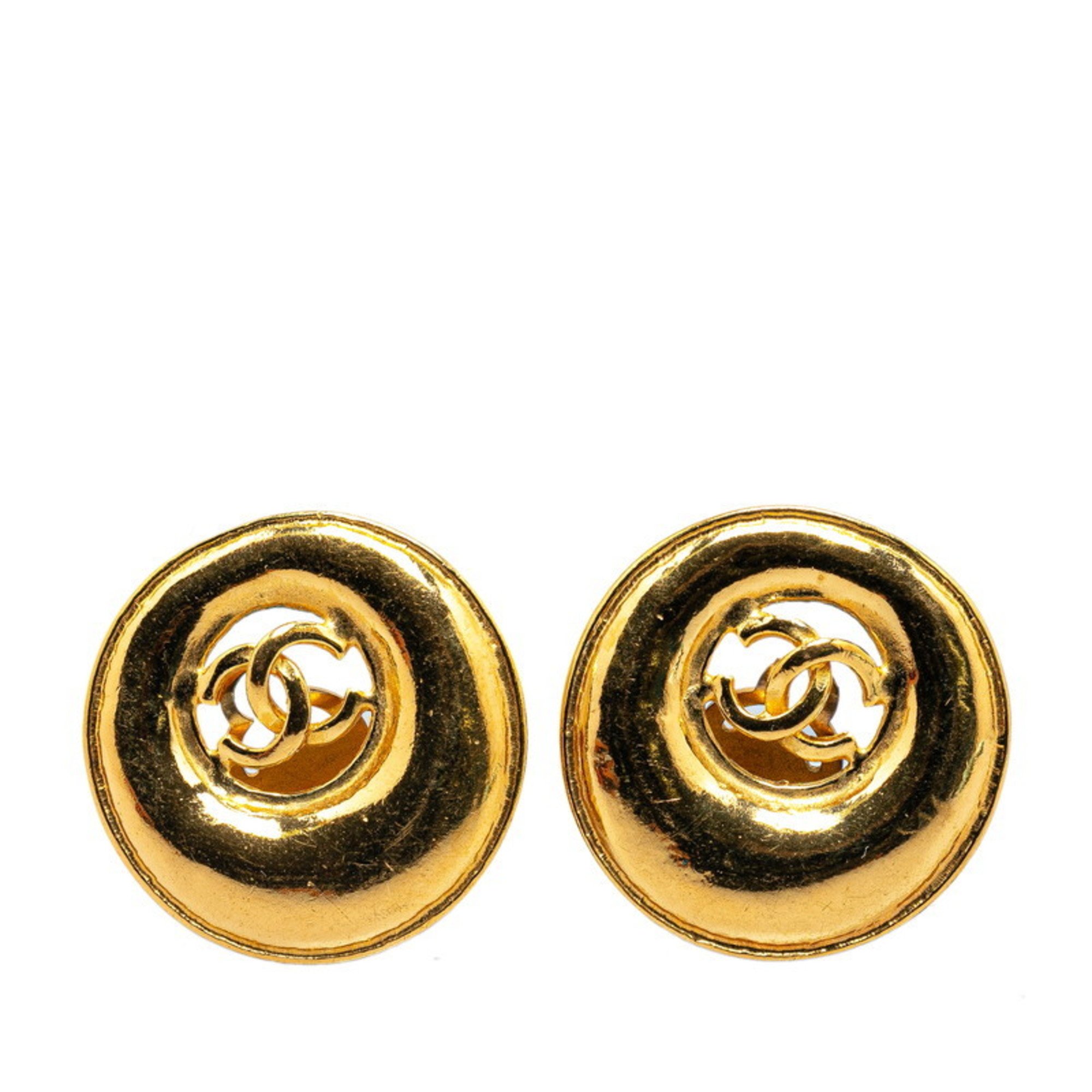 Chanel Coco Mark Earrings Gold Plated Women's CHANEL