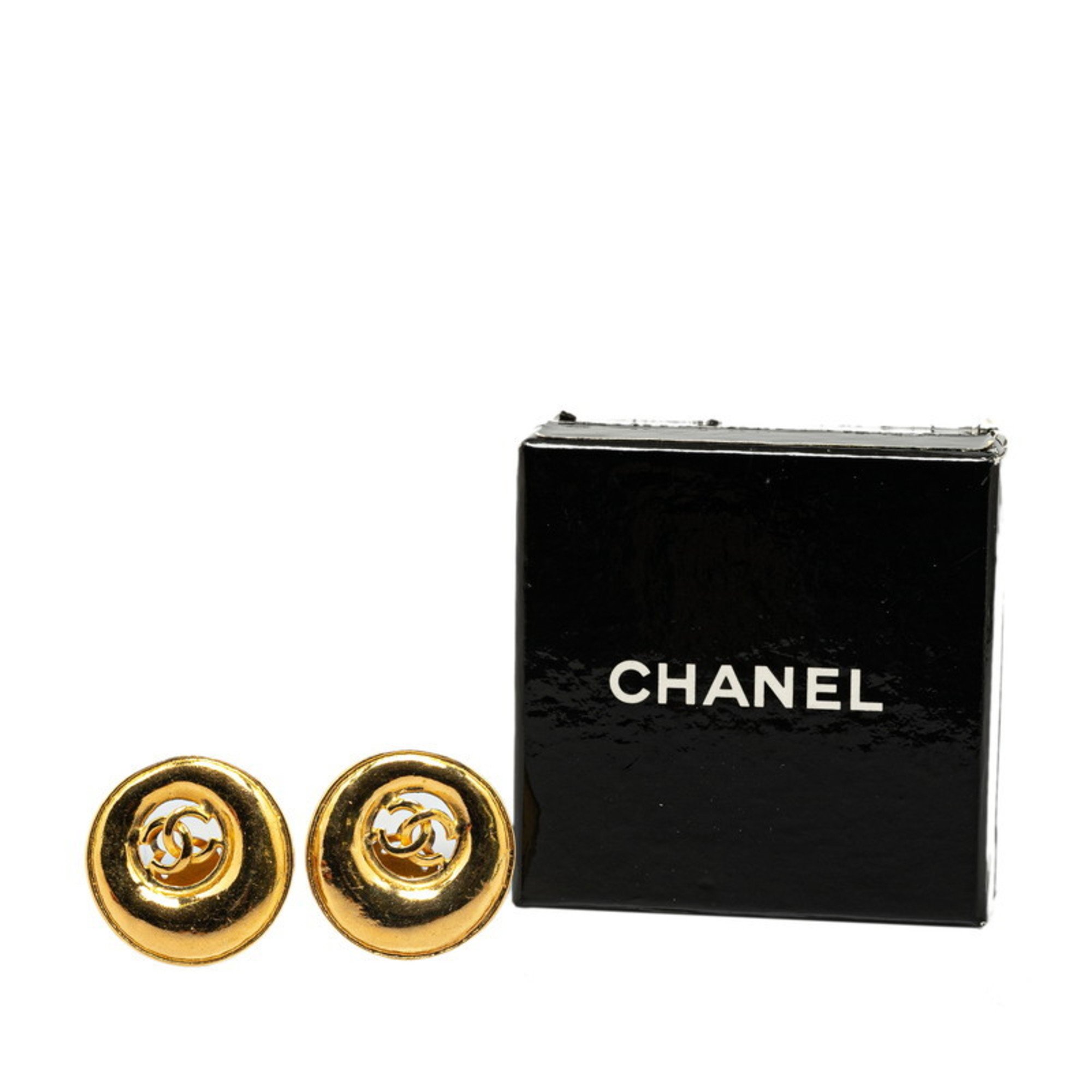 Chanel Coco Mark Earrings Gold Plated Women's CHANEL