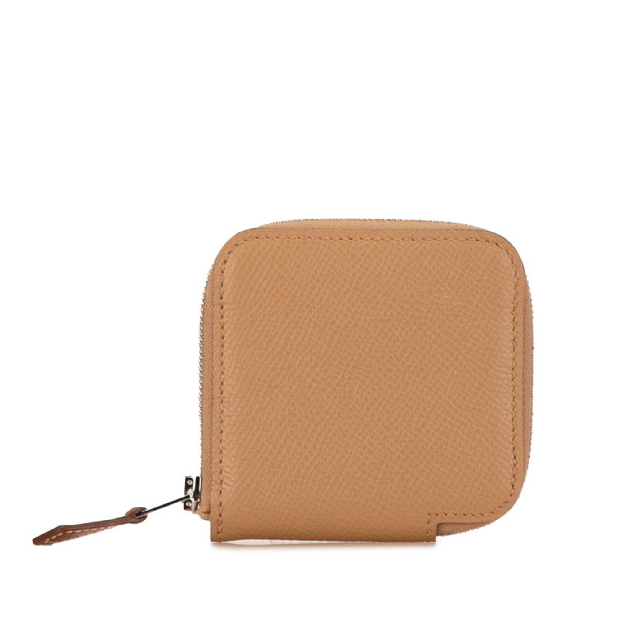 Hermes Azap Compact Silk In Coin Case, Purse, Etoupe, Greige, Epsom Leather, Women's, HERMES