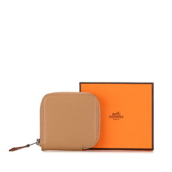 Hermes Azap Compact Silk In Coin Case, Purse, Etoupe, Greige, Epsom Leather, Women's, HERMES