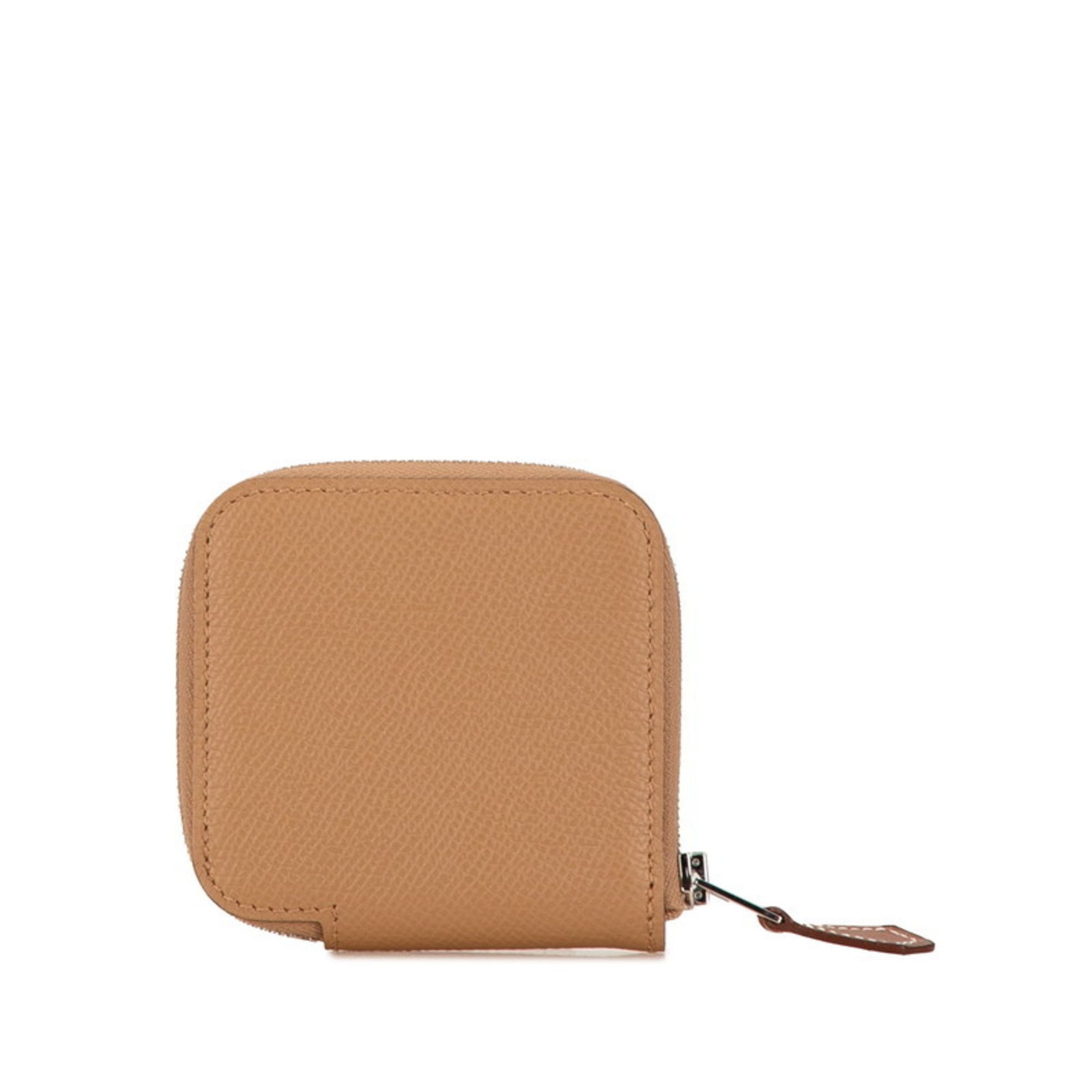 Hermes Azap Compact Silk In Coin Case, Purse, Etoupe, Greige, Epsom Leather, Women's, HERMES