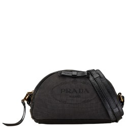 Prada Jacquard Shoulder Bag Black Canvas Leather Women's PRADA