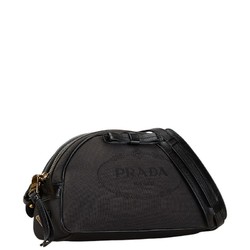 Prada Jacquard Shoulder Bag Black Canvas Leather Women's PRADA