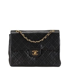 Chanel Matelasse 25 Coco Mark Double Flap Chain Shoulder Bag Black Lambskin Women's CHANEL