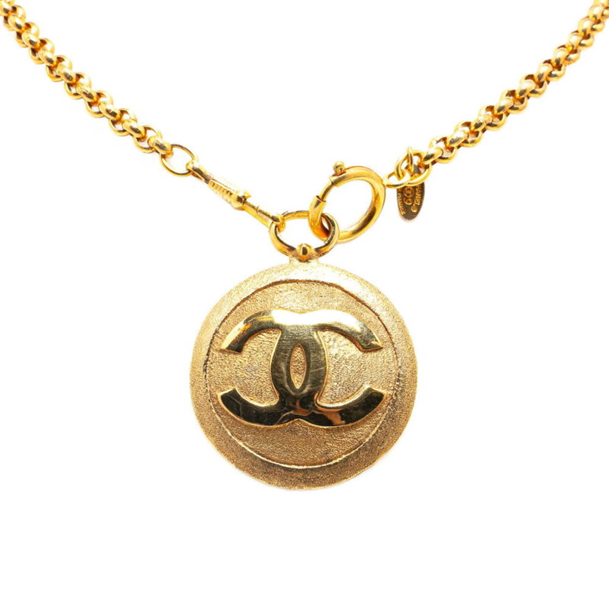 Chanel Coco Mark Round Mirror Necklace Gold Plated Women's CHANEL