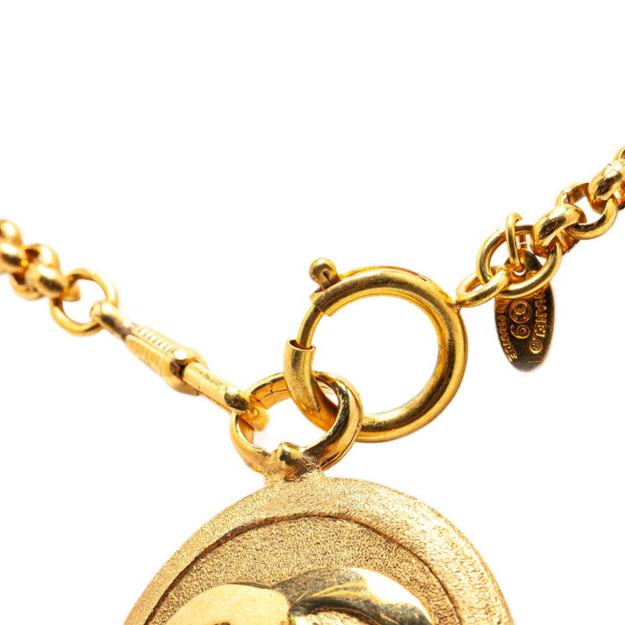 Chanel Coco Mark Round Mirror Necklace Gold Plated Women's CHANEL