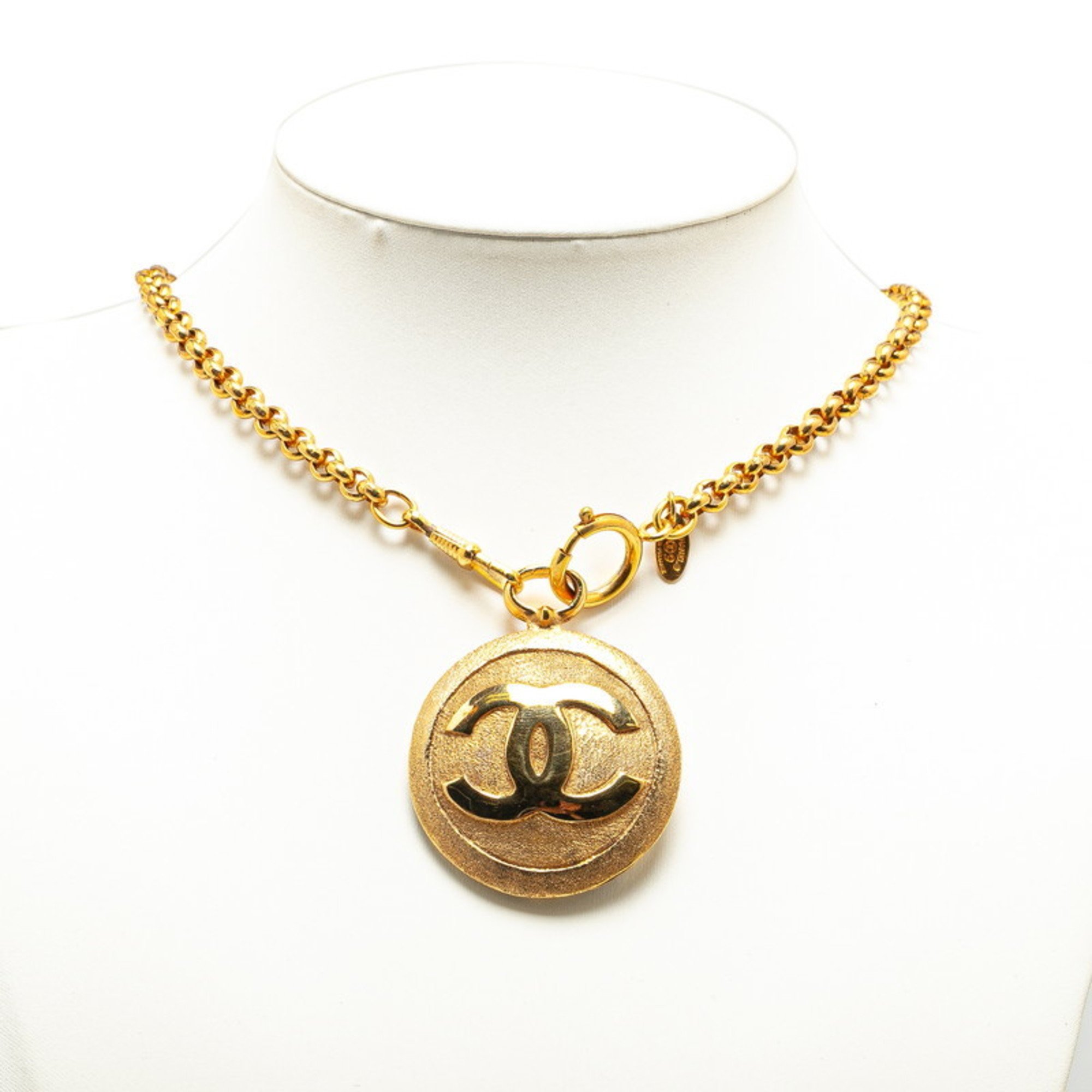 Chanel Coco Mark Round Mirror Necklace Gold Plated Women's CHANEL