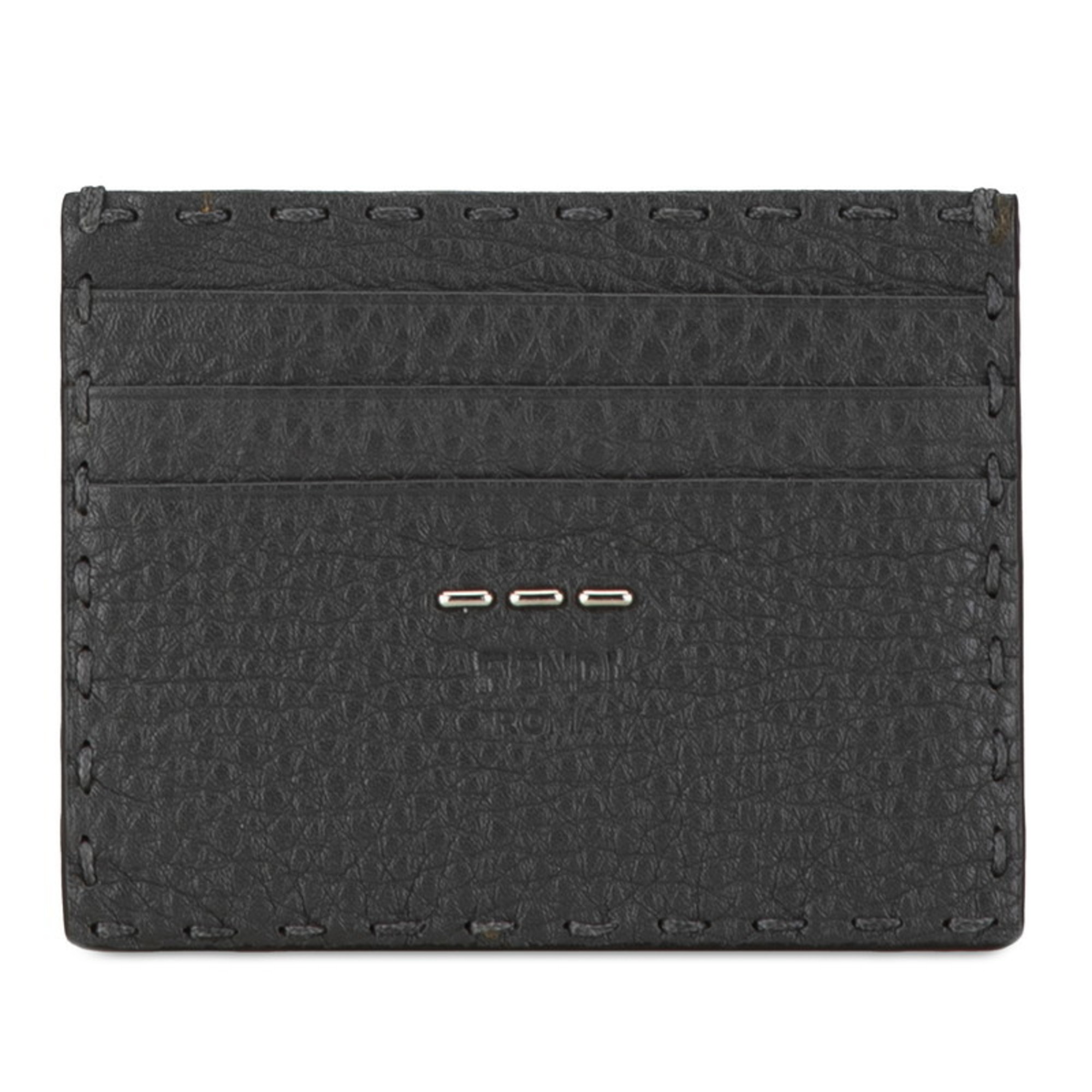 FENDI Card Case Black Leather Men's