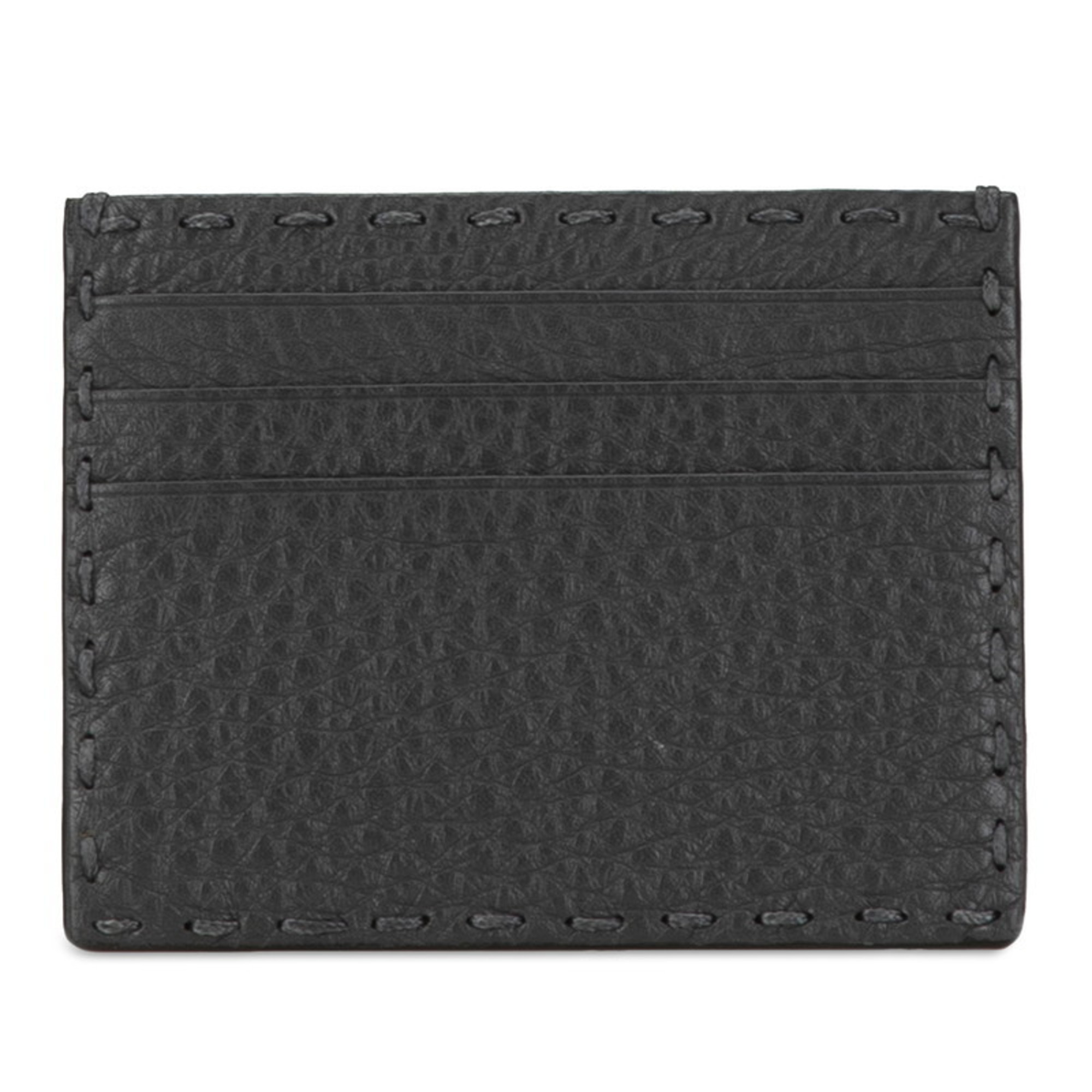 FENDI Card Case Black Leather Men's