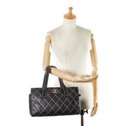 CHANEL Wild Stitch Coco Mark Tote Bag Shoulder Black Leather Women's