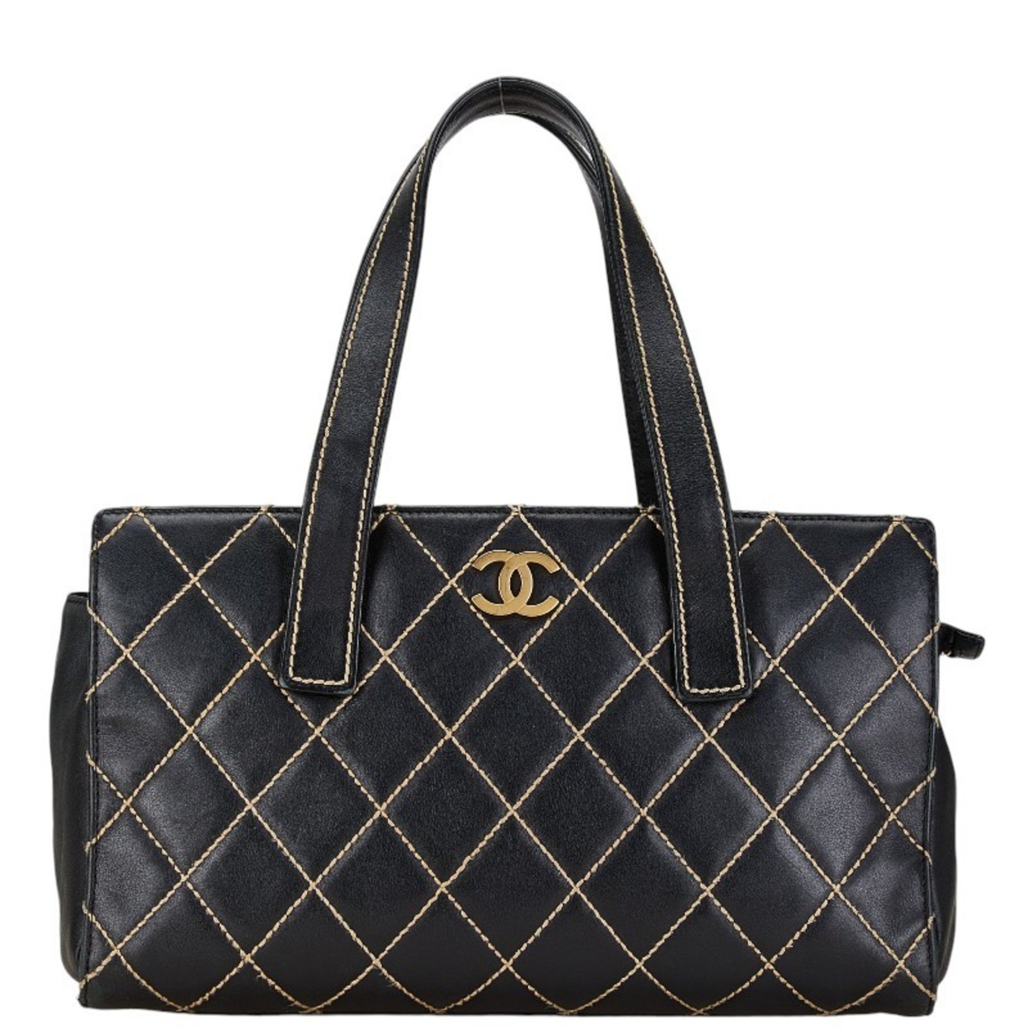 CHANEL Wild Stitch Coco Mark Tote Bag Shoulder Black Leather Women's