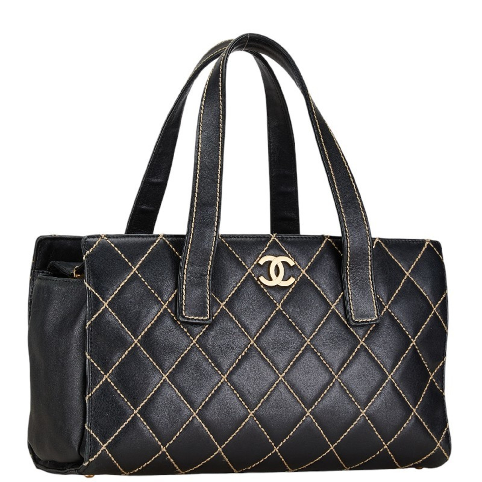 CHANEL Wild Stitch Coco Mark Tote Bag Shoulder Black Leather Women's