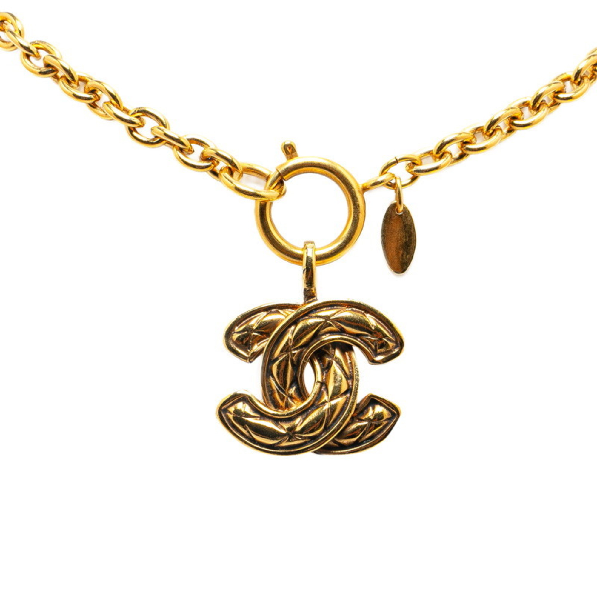 Chanel Coco Mark Matelasse Necklace Gold Plated Women's CHANEL