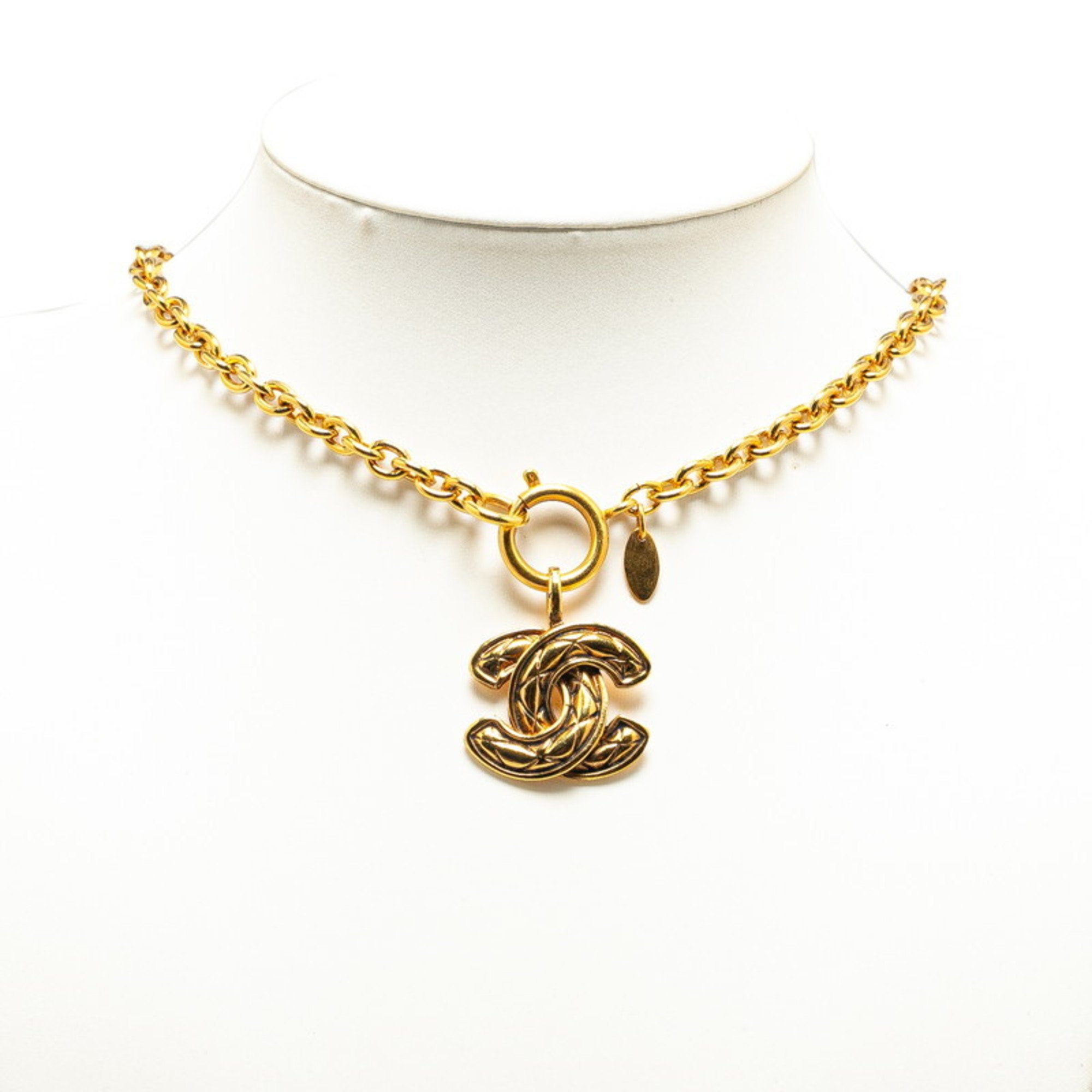 Chanel Coco Mark Matelasse Necklace Gold Plated Women's CHANEL