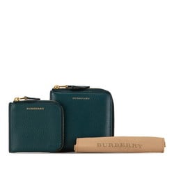 Burberry Round Compact Wallet Dark Green Leather Women's BURBERRY