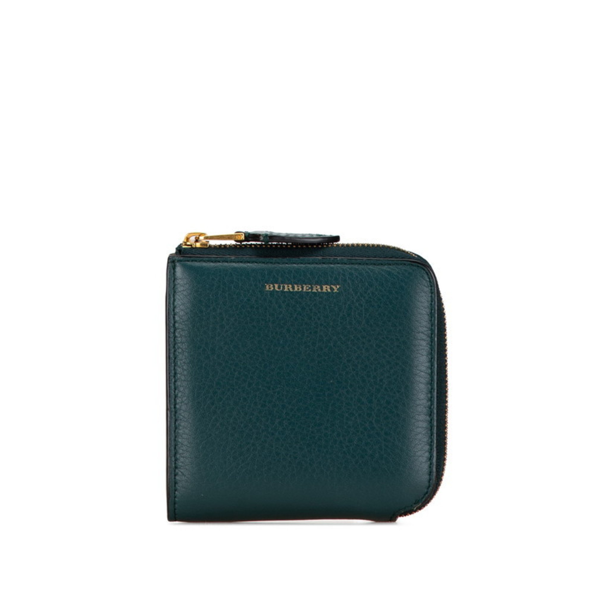 Burberry Round Compact Wallet Dark Green Leather Women's BURBERRY