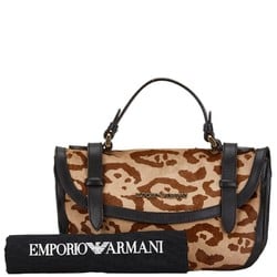 Emporio Armani Leopard Motif Handbag Brown Black Pony Leather Women's