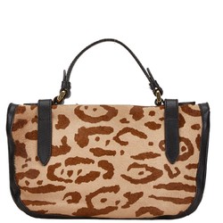 Emporio Armani Leopard Motif Handbag Brown Black Pony Leather Women's