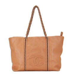 Chanel Coco Mark Tote Bag Beige Brown Leather Women's CHANEL