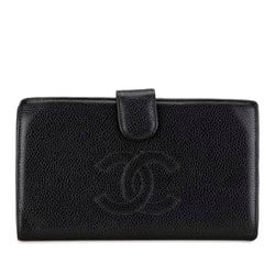 CHANEL Coco Mark Long Wallet Black Caviar Skin Women's