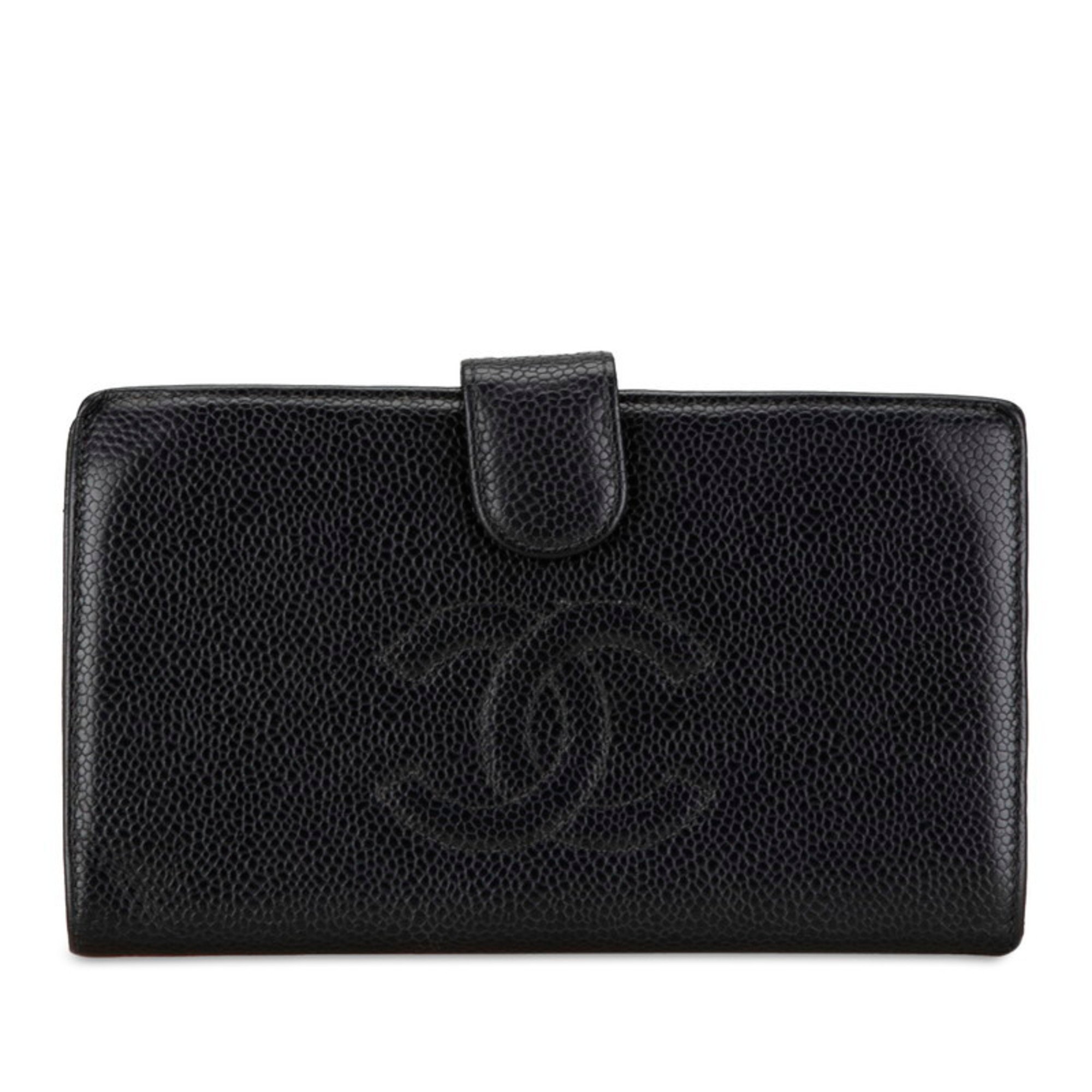 CHANEL Coco Mark Long Wallet Black Caviar Skin Women's