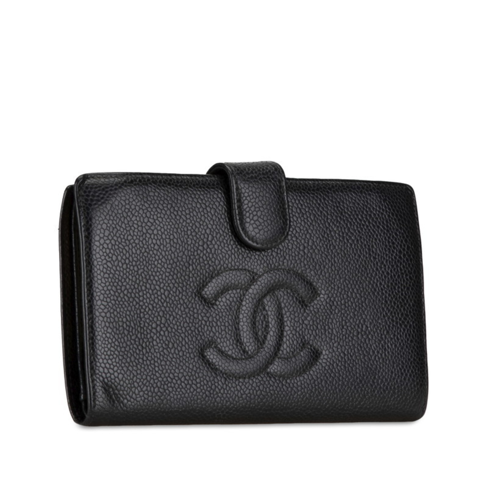 CHANEL Coco Mark Long Wallet Black Caviar Skin Women's