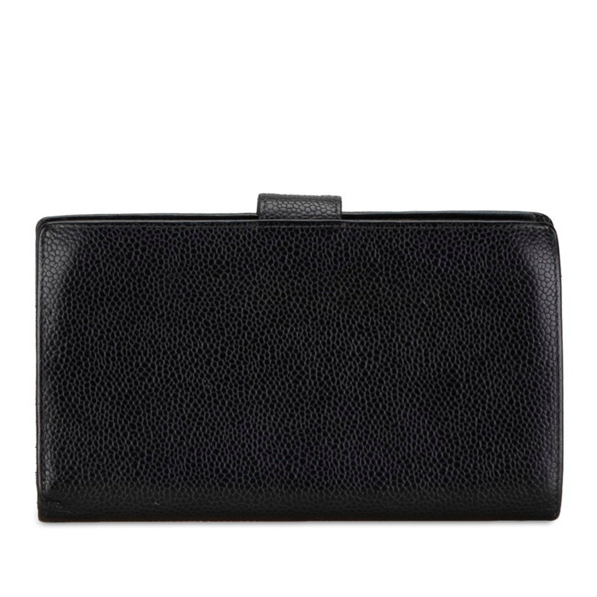 CHANEL Coco Mark Long Wallet Black Caviar Skin Women's