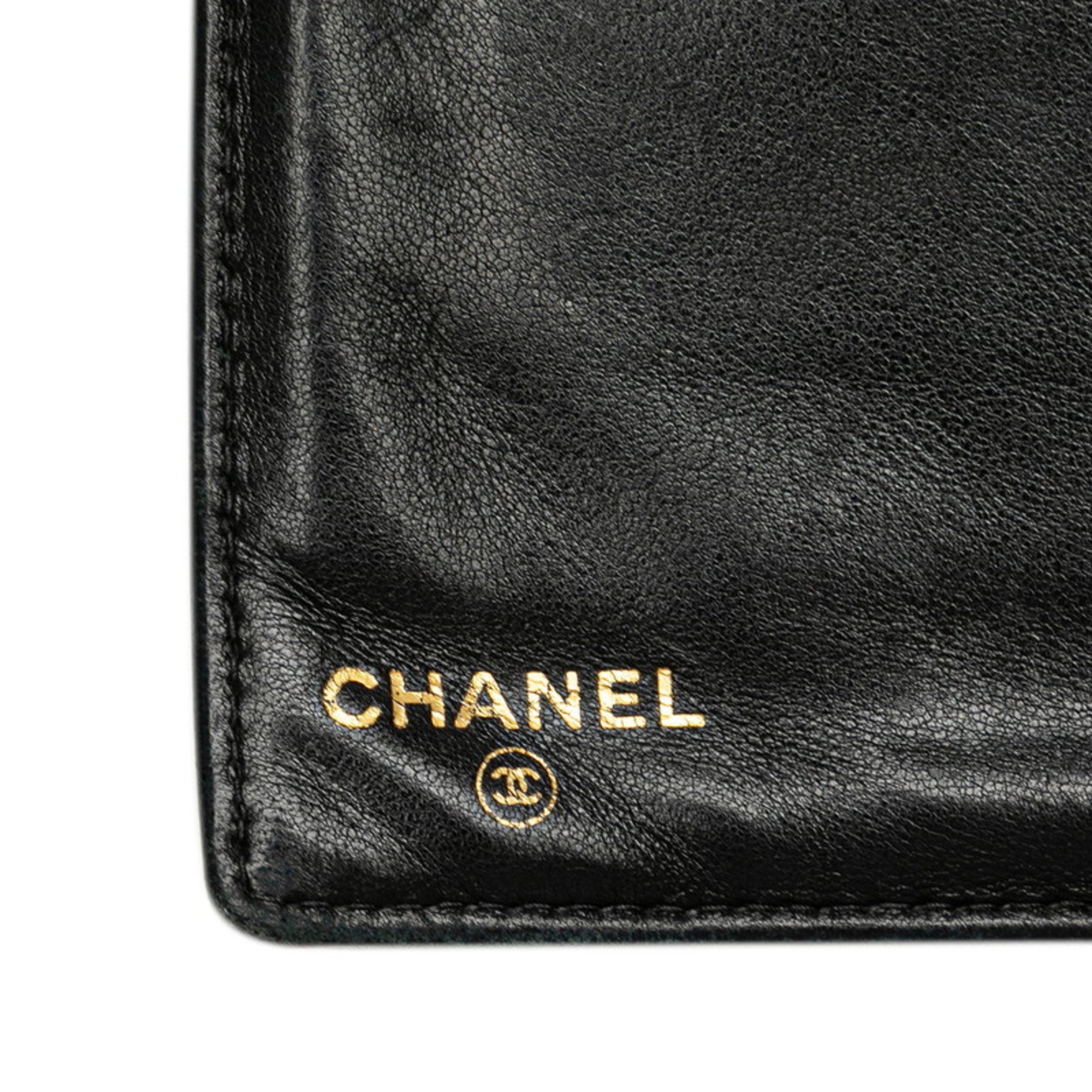 CHANEL Coco Mark Long Wallet Black Caviar Skin Women's