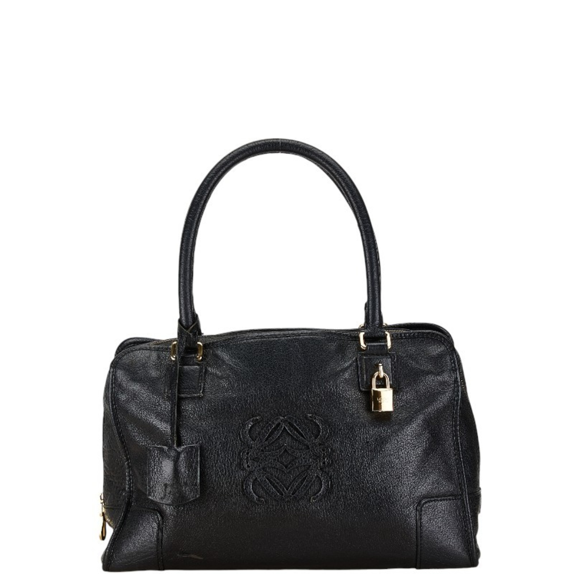 LOEWE Amazona 36 Anagram Handbag Black Leather Women's