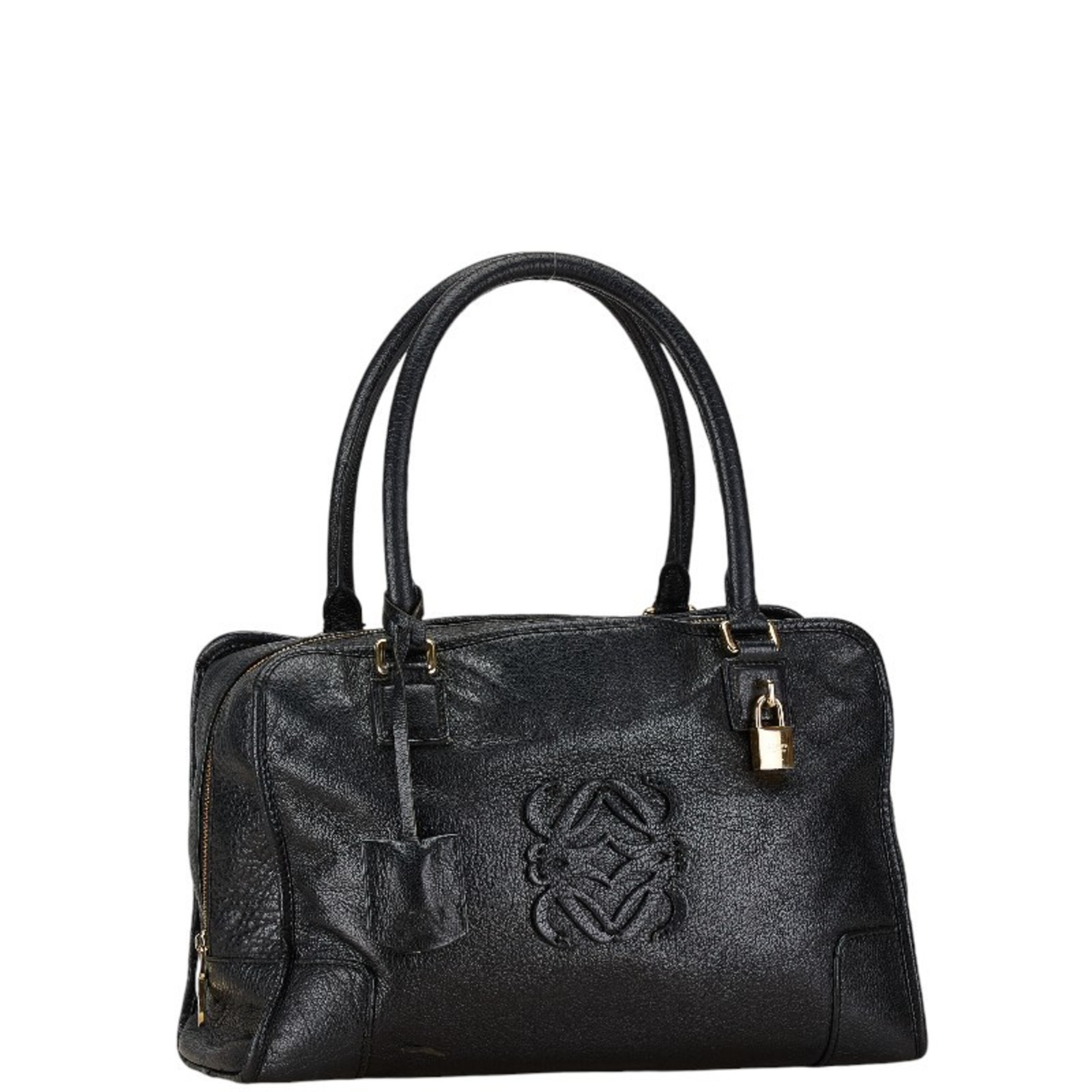 LOEWE Amazona 36 Anagram Handbag Black Leather Women's