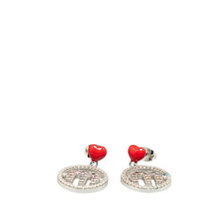 Miu Miu Miu Round Initial M Heart Motif Rhinestone Earrings Silver Metal Women's MIUMIU