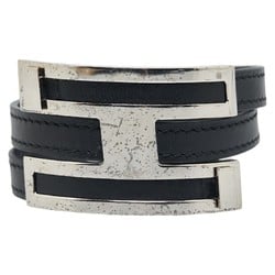 Hermes Puspus Bracelet Black Silver Metal Leather Women's HERMES