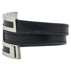 Hermes Puspus Bracelet Black Silver Metal Leather Women's HERMES