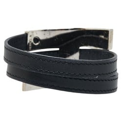 Hermes Puspus Bracelet Black Silver Metal Leather Women's HERMES