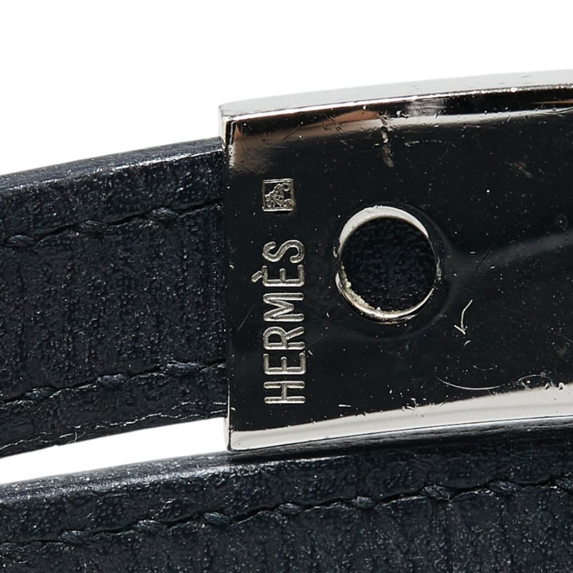 Hermes Puspus Bracelet Black Silver Metal Leather Women's HERMES