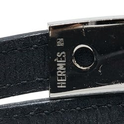 Hermes Puspus Bracelet Black Silver Metal Leather Women's HERMES