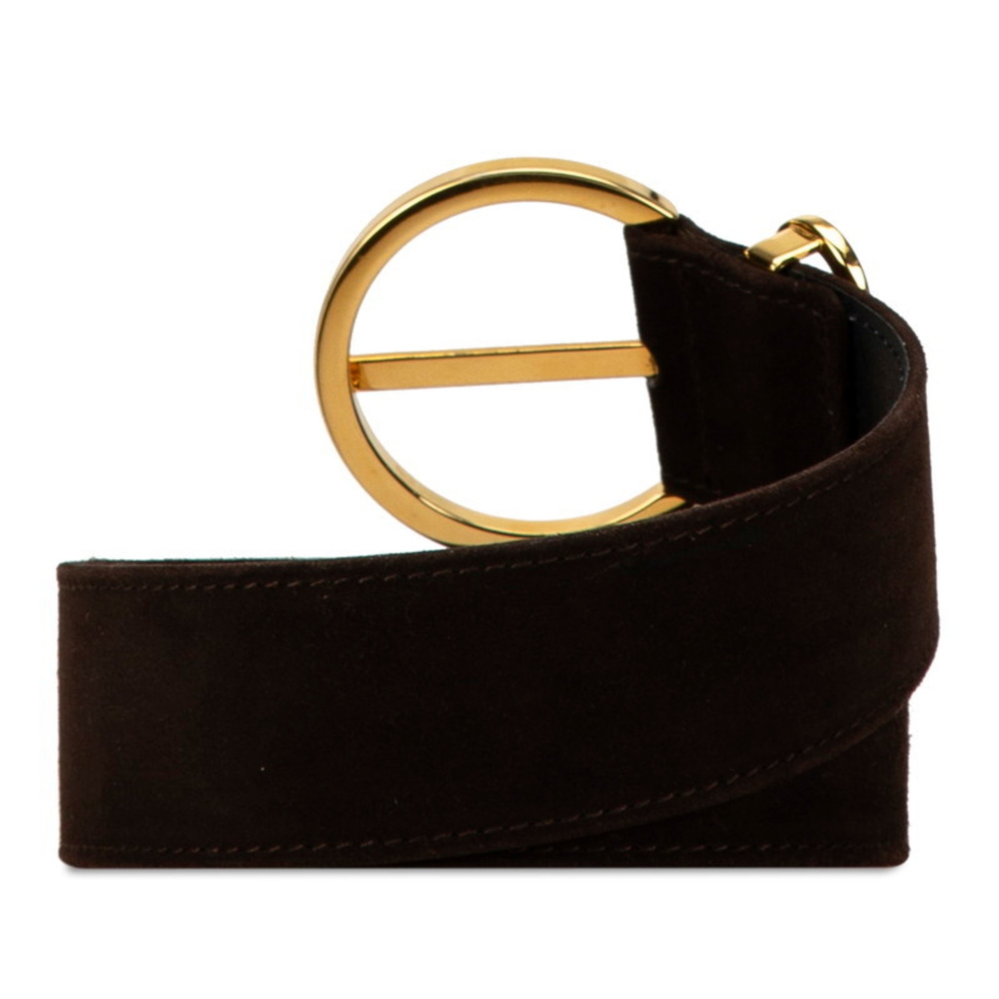 Salvatore Ferragamo Gancini Belt Brown Cotton Leather Women's