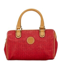 FENDI ZUCCA Handbag Boston Bag Red Brown Canvas Leather Women's