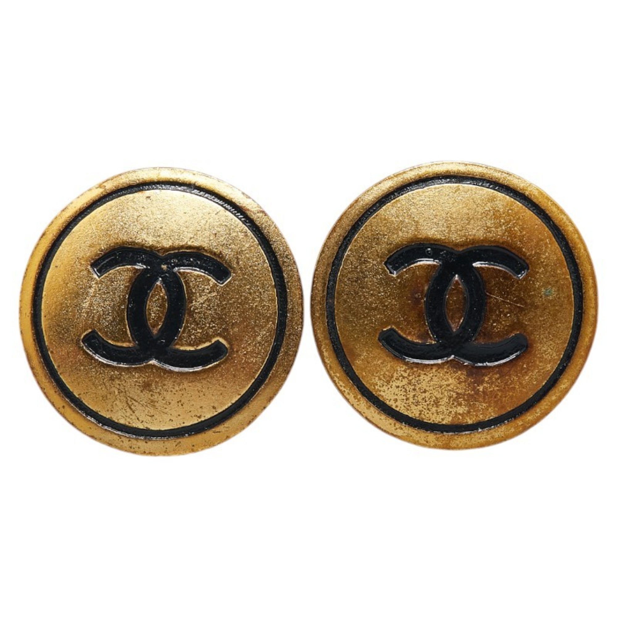 Chanel Coco Mark Button Motif Earrings Gold Plated Women's CHANEL