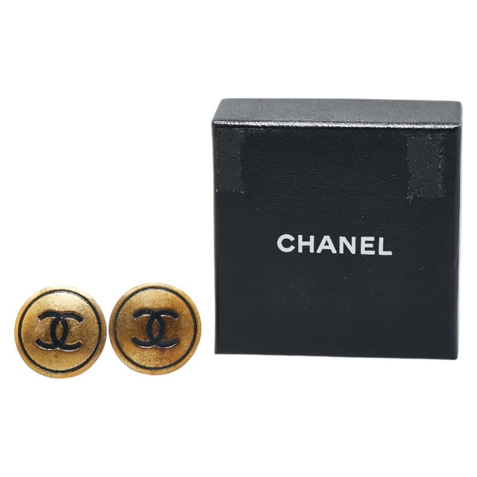 Chanel Coco Mark Button Motif Earrings Gold Plated Women's CHANEL