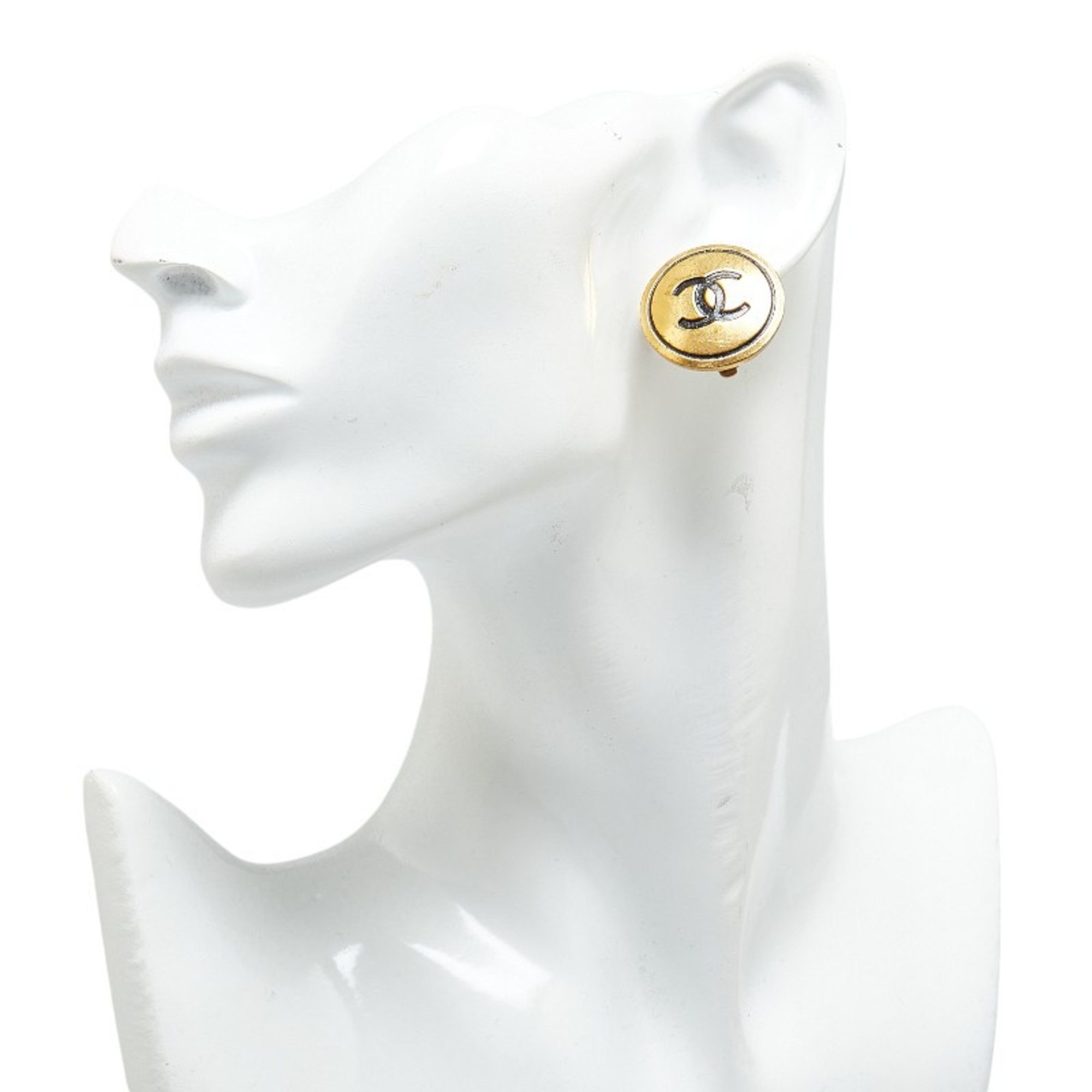 Chanel Coco Mark Button Motif Earrings Gold Plated Women's CHANEL