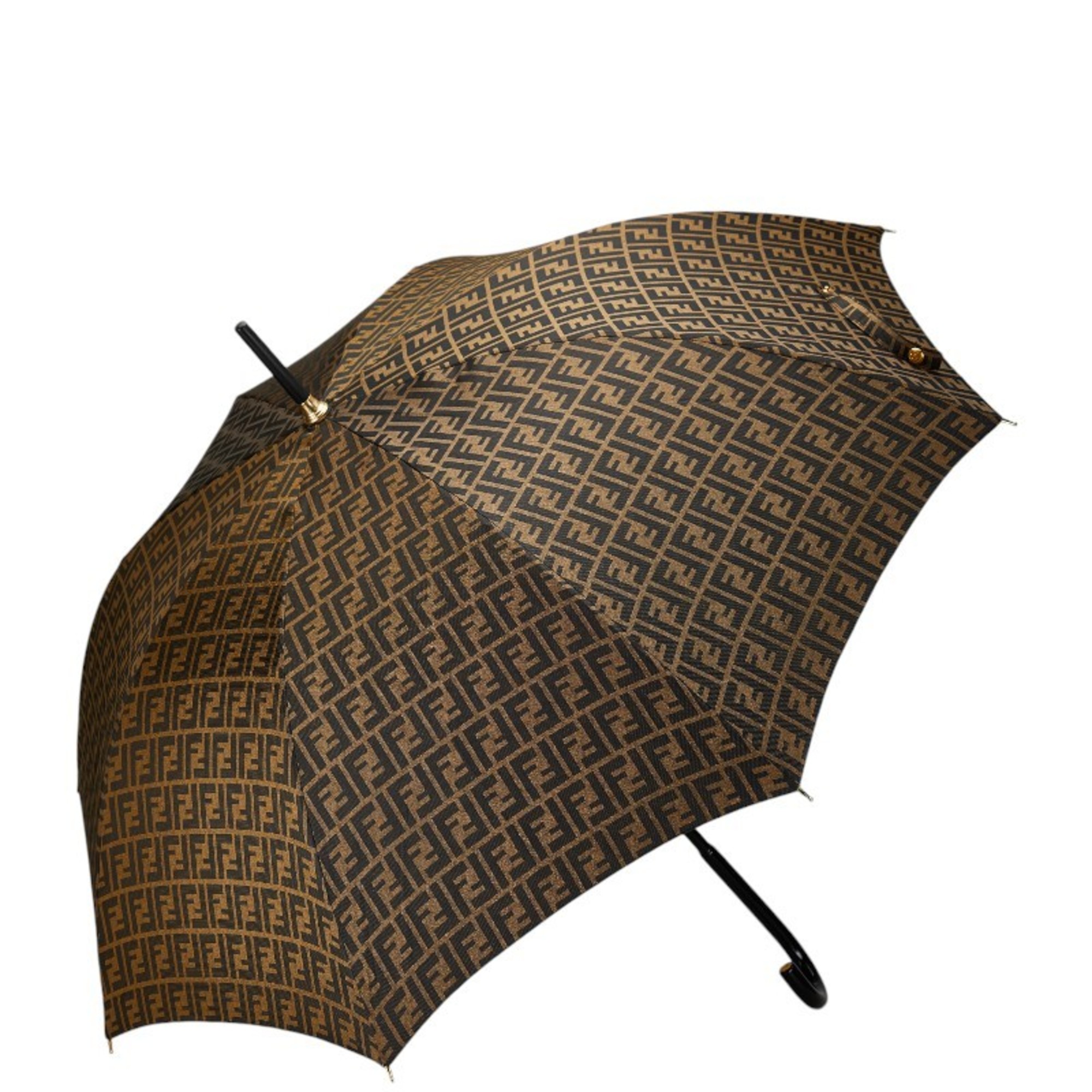 FENDI ZUCCA Umbrella Long Brown Black Nylon Women's