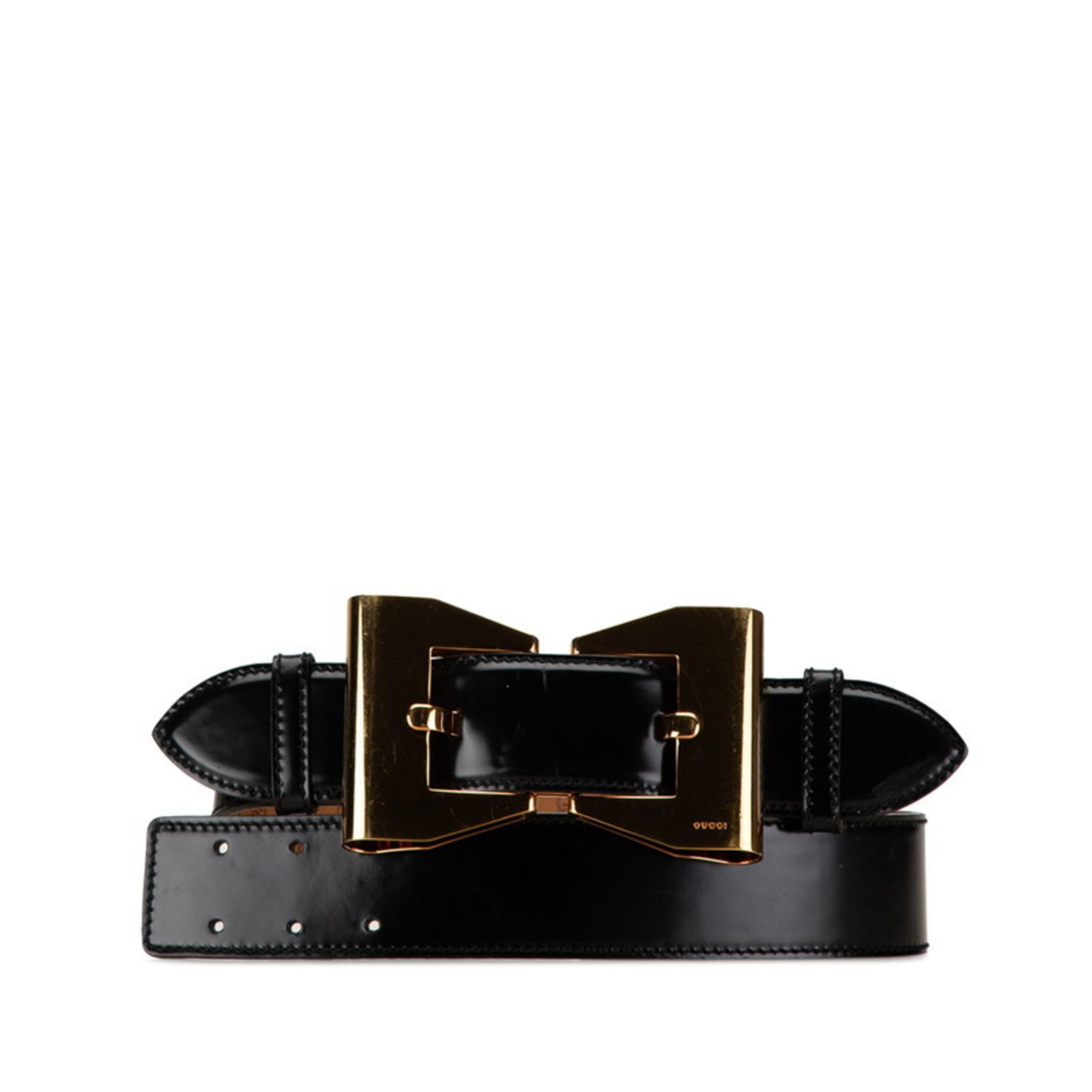 Gucci Ribbon Buckle Belt Size: 36 186572 Black Gold Leather Women's GUCCI