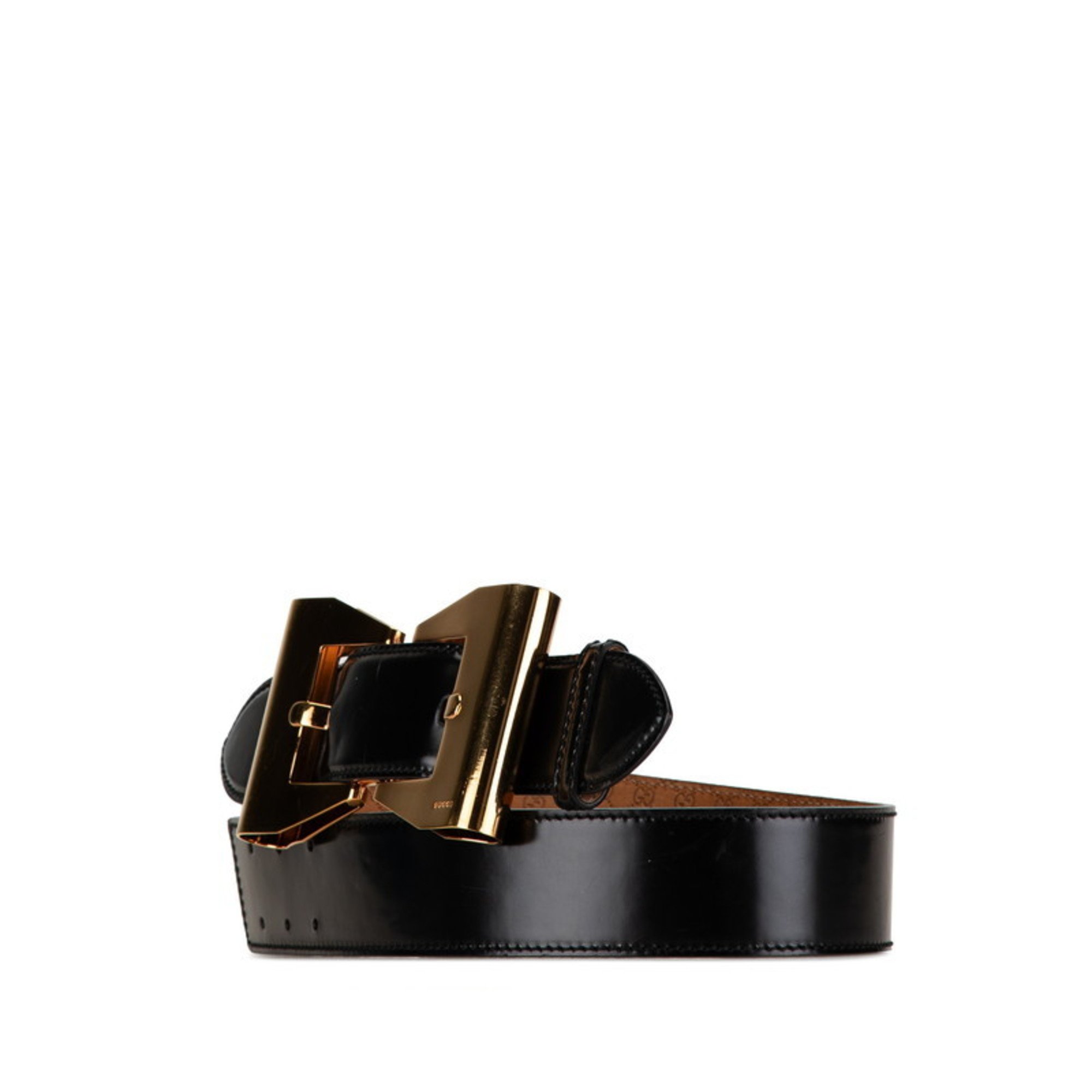 Gucci Ribbon Buckle Belt Size: 36 186572 Black Gold Leather Women's GUCCI