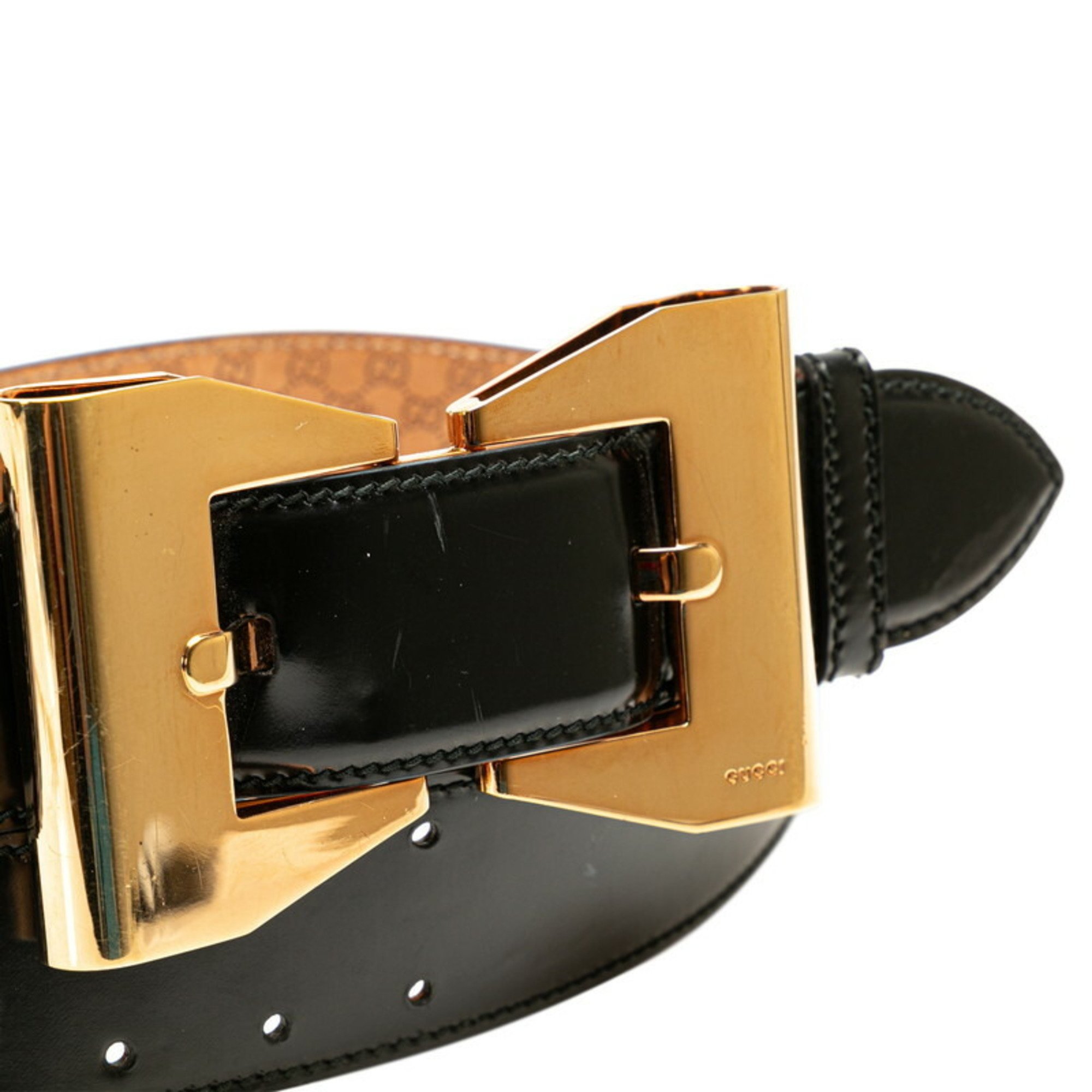 Gucci Ribbon Buckle Belt Size: 36 186572 Black Gold Leather Women's GUCCI