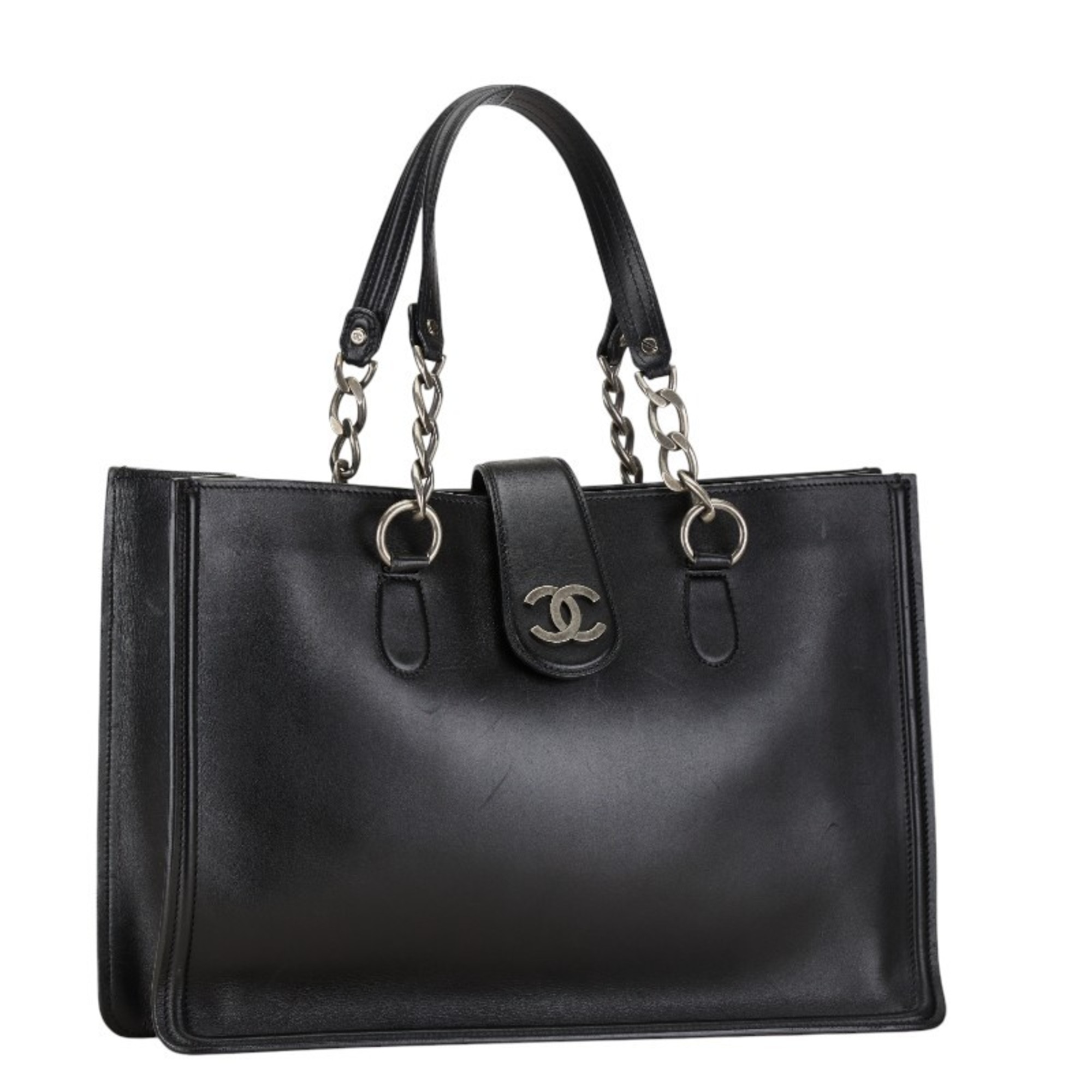 Chanel Coco Mark Tote Bag Handbag Black Leather Women's CHANEL