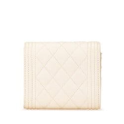 Chanel Matelasse Boy Tri-fold Wallet White Gold Caviar Skin Women's CHANEL