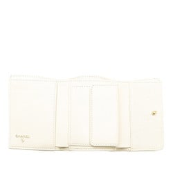 Chanel Matelasse Boy Tri-fold Wallet White Gold Caviar Skin Women's CHANEL